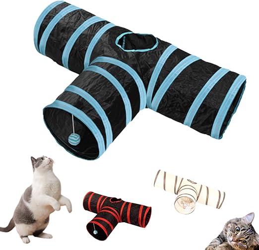 Brinquedo para Gato Túnel para gatos Dobrável Com Bolinha em T (AZUL)