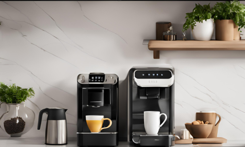 cafeteiras de cápsula em uma cozinha criando um ambiente aconchegante e sofisticado.